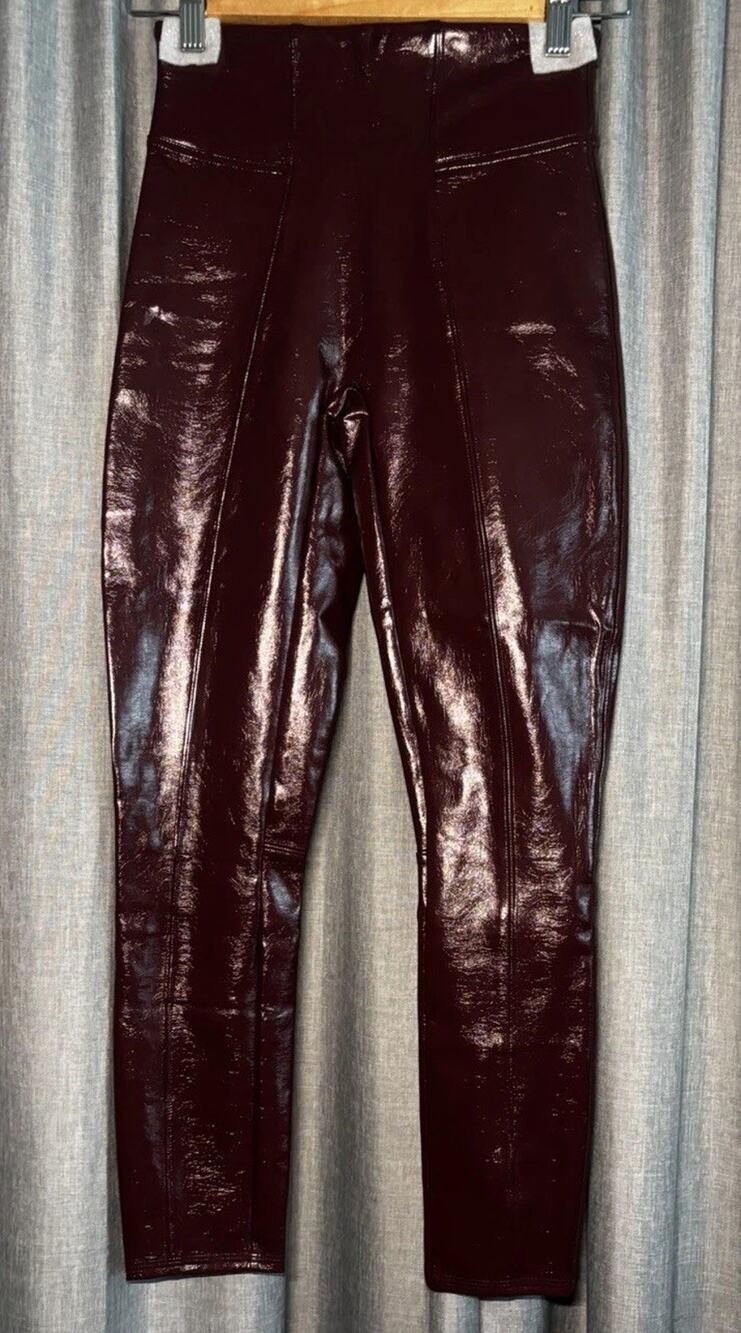 SPANX Liquid Gloss Faux Patent Leather Leggings in Ruby Red Size XS